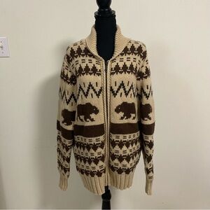 Levi’s Sweater Men’s Size Large 100% Wool Bear Wilderness full zip sweater